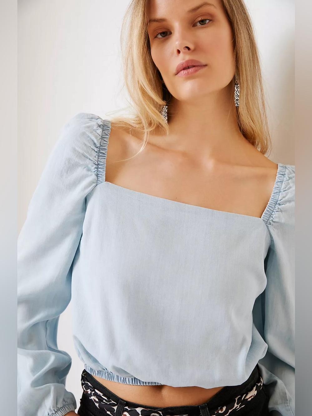 NWT Cloth & Stone Anthropologie Blue Chambray Square Neck Crop Top Small